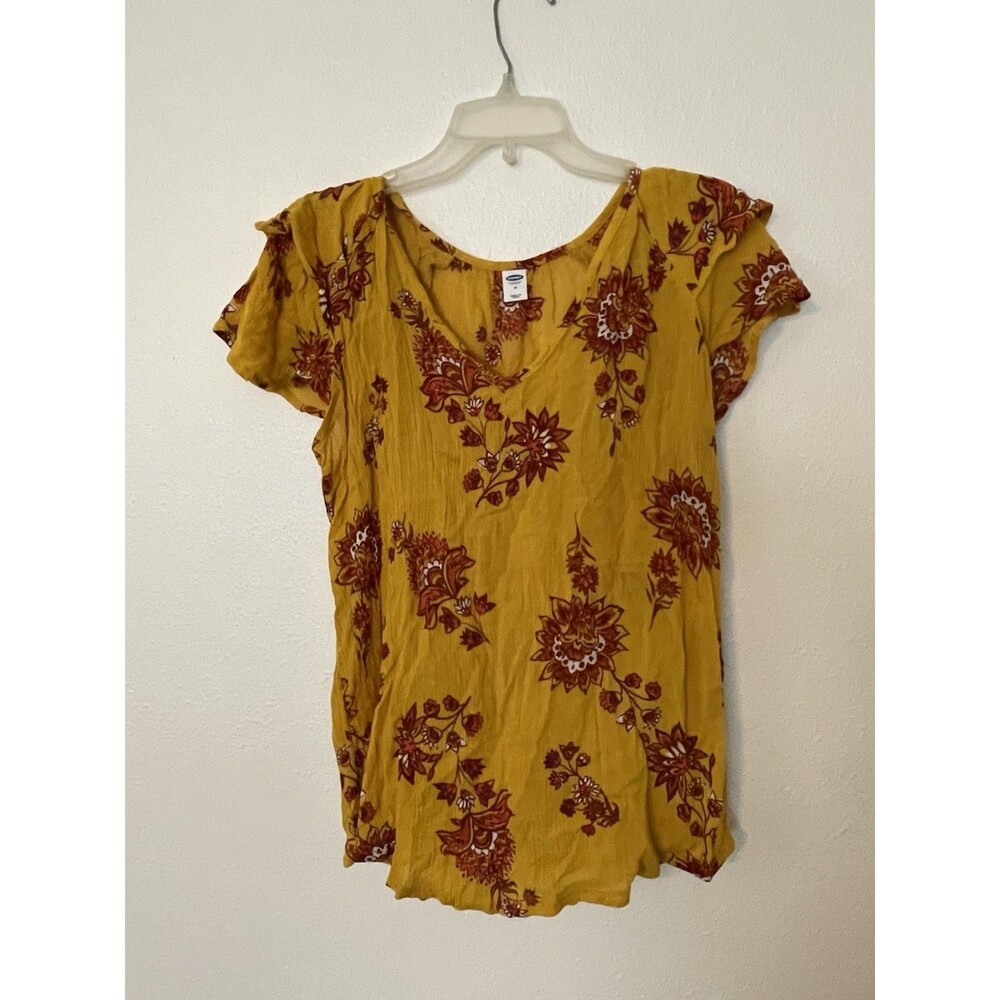 Old Navy Top Women’s Medium Yellow flutter sleeves Sleeveless Cotton Blend